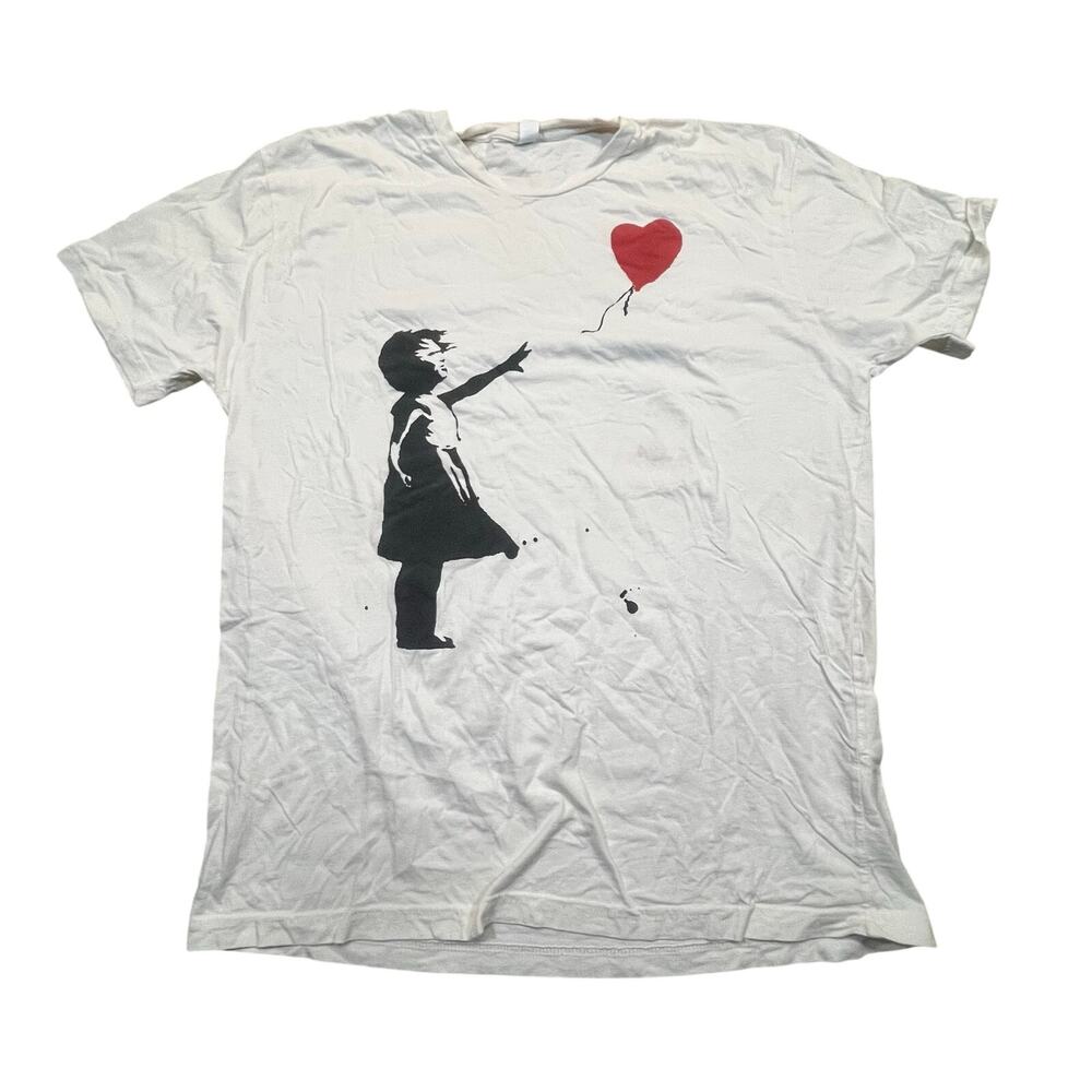 Banksy‎ Style Girl With Balloon Graphic Tee Shirt Mens XL Art Cream